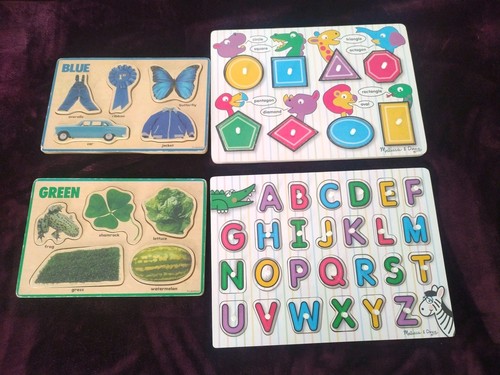 4 Melissa & Doug Wooden Peg Puzzles See-Inside Alphabet Shapes Lakeshore Colors 