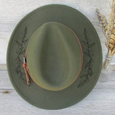 Burned Felt Hat - Laser Engraved Cowboy Hat Fedora - Leafy Vine Design