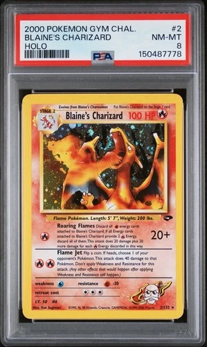 2000 POKEMON GYM CHALLENGE HOLO #2 BLAINE'S CHARIZARD PSA 8 NEW CERT