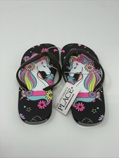 Unisex Child Slim Unicorn Flip Flop Rubber Girl Size 10-11 Sandal Black Pink New