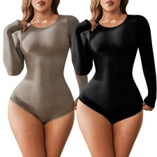 Long Sleeve Shapewear for Women Tummy Control Bodysuit Stretch Full Body Shaper