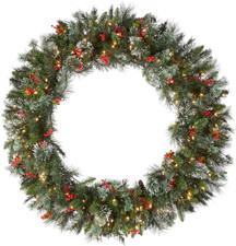 National Tree Company Pre-Lit Artificial Christmas Wreath, Green, Wintry Pine, W