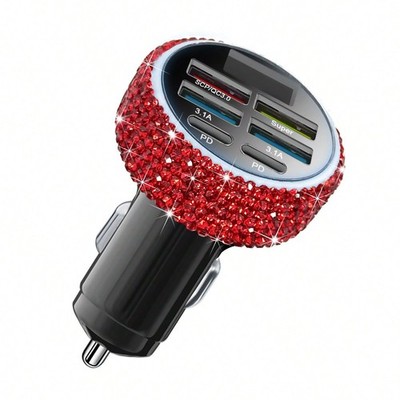 2PD+4USB Fast Car Charger Red Diamond Bling Super Fast Charging