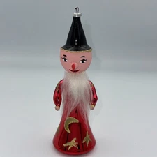 Vtg De Carlini RED WIZARD Glass Hand Blown Christmas Ornament 6”