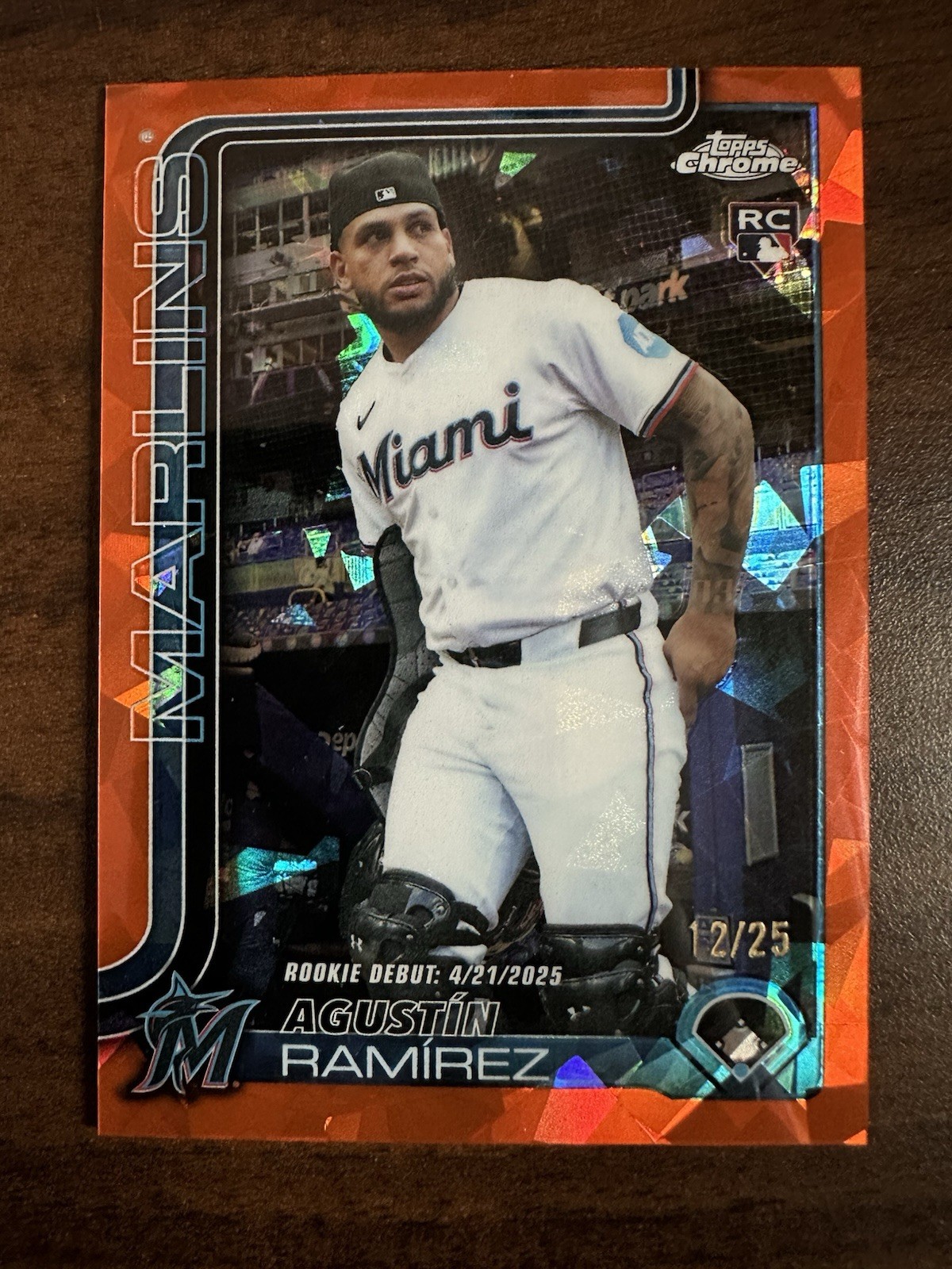 2025 Topps Chrome Update Orange Sapphire Agustin Ramirez RC Debut Marlins /25