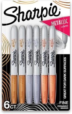 Sharpie Metallic Permanent Markers, Fine 6 Count Metallic, 6 Assorted 