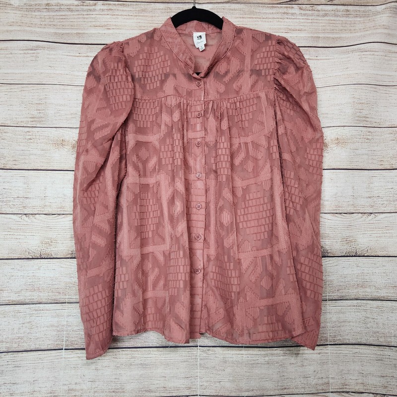 Flawless Women's Size M Ruffle Long Sleeve Sheer Button Front Peasant Top