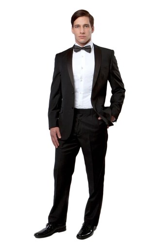 Bryan Michaels Black w/Black Satin Tuxedo 46R/40 Suit Notch Lapel  MT202S-01-46R