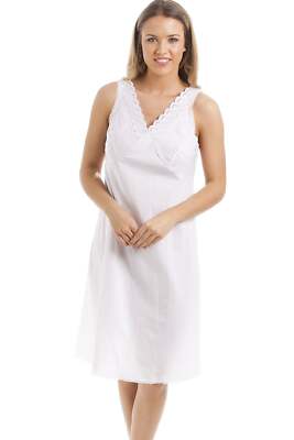 Camille Women's Full Slip Chemise in White Knee Length Ladies Sleeveless  Dress UK