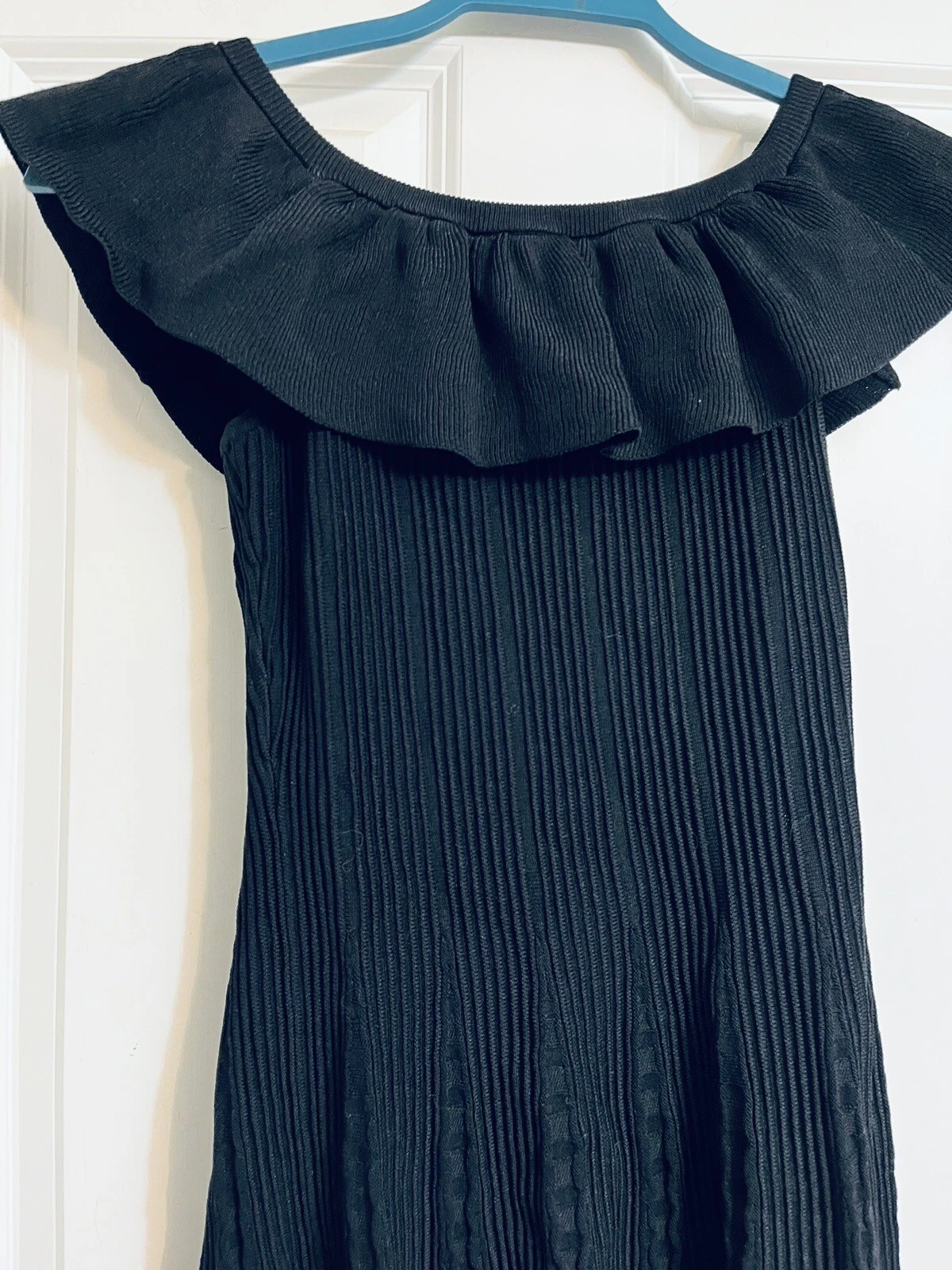 TORY BURCH Abito bodycon Zara nero stretch lavorato a maglia arricciata sulle spalle piccolo S