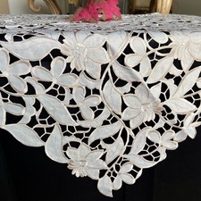 Vintage Embroidered Full Hand Cut Table Topper/Runner/Doily Ivory 36x36" RD/SQ
