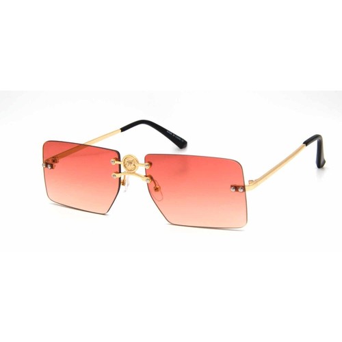 Herren Damen Sonnenbrille goldfarbenes Gestell rauchfarbene Gläser randlose Schirme eckige Brille - Bild 34 von 36