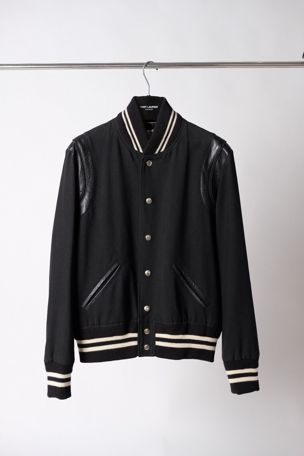 SS14 Saint Laurent Paris Black Wool Souvenir Teddy Bomber Jacket