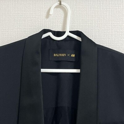 【BALMAIN✨️H＆Mコラボ】 金ボタン サテン ベロア ジャケット Balmain x H&M Tuxedo Sleeveless Jacket Blazer Gilet Waistcoat 34