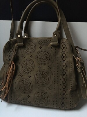 Francesca's Collection Logan Vegan Perforated Satchel Purse Tote Bag Moss Green