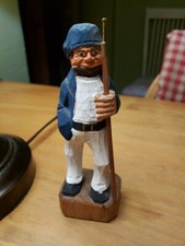 Vintage Carved Wood Sea Captain Fisherman Pirate Figurine Nautical Folk Art, AA