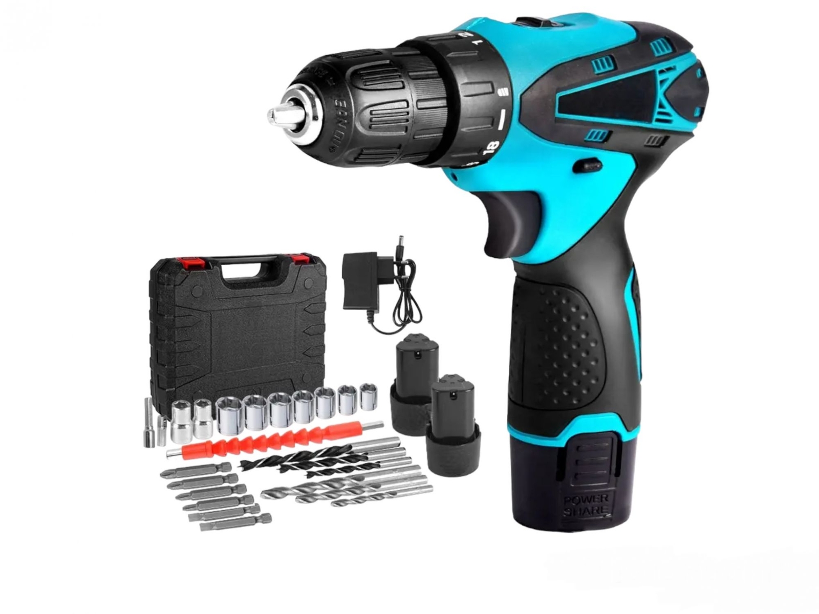 TRAPANO AVVITATORE DOPPIA BATTERIA A LITIO 18V CON VALIGETTA E 24 ACCESSORI