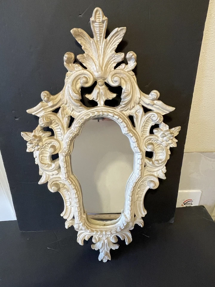 Vintage Ornate Rococo Style Wall Mirror Resin Framed 24" Baroque Scroll Design - Image 3 of 4