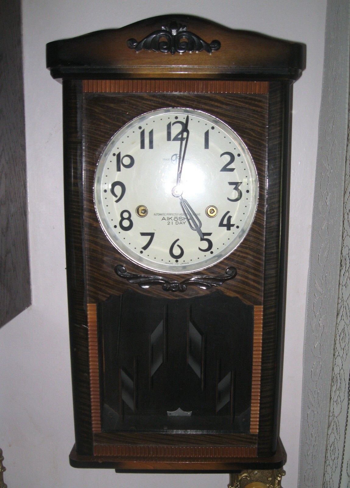 Vintage Aikosha Japan 21 Day Time Strike Wall Clock Works Needs Key