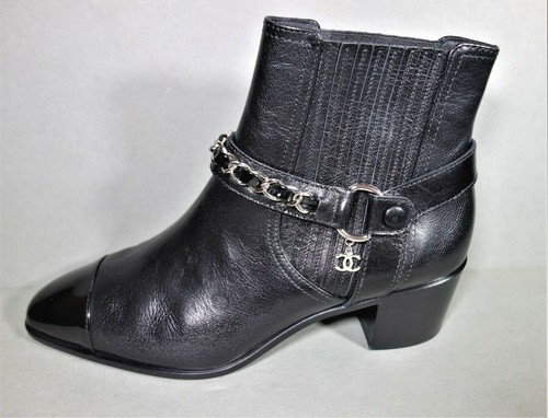 CHANEL 41 Black Leather Bootie Short 
