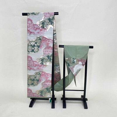 VINTAGE NAGOYA OBI kimono Japan OBI  Silk Antique Japanese-pattern green G-489