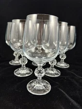 Faceted Ball Stem Crystal Glasses 12 oz Water Goblets 6 5/8" Set Of 6