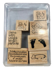 STAMPIN' UP Cuddles and Tickles Wood Rubber Block Stamps Baby Shower Girl Boy