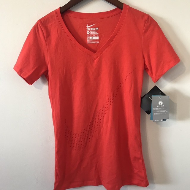 The Nike Tee Shirt Size XS Athletic Cut Dri-fit orange Vneck Short Sleeves NWT! | eBay