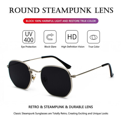 Hipster Hexagonal Sunglasses Men Women Vintage Metal Frame  display picture 3