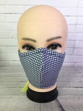 Custom Made New Handmade Face Mask Fabric Felt Blue Gingham Print Ribbon Ties