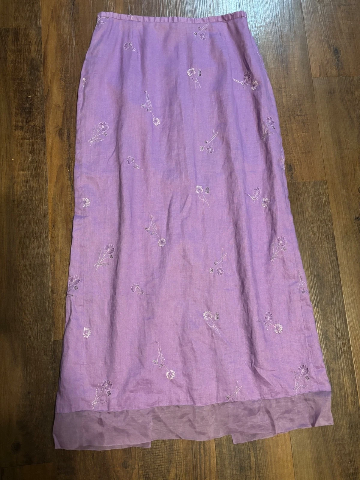 Ann Taylor 100% linen purple maxi skirt embroidered flowers