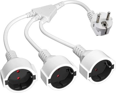 Double Plug for Socket, Triple Plug Extension Cable, 3-Way Schuko Sockets, Multi