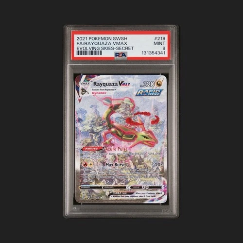 2021 POKEMON SWSH EVOLVING SKIES SECRET FULL ART RAYQUAZA VMAX 218 PSA 9!