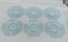 Depression Glass Light Blue Octagonal Scroll Etched 6 Piece Set Plates Vintage