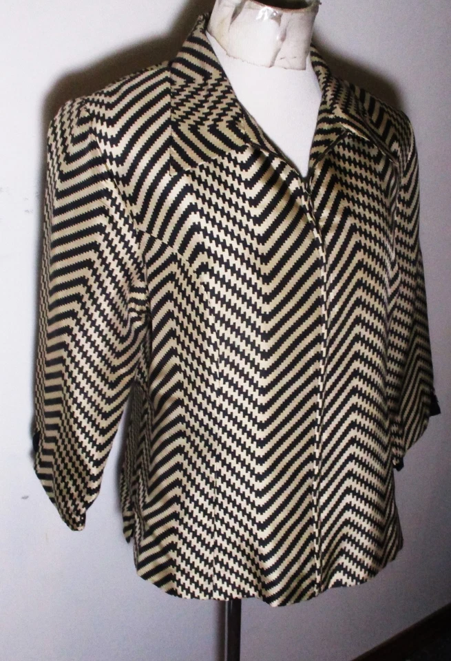 Blusa o chaqueta ligera SILKLAND negra tostada cremallera completa 100 % seda para mujer 12 Foto 3 de 4