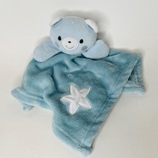 Blue Teddy Bear w/ Star Lovey Plush 13.5" x 14.5" Security Blanket