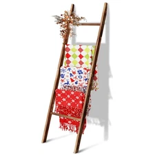 5-Tier Blanket Ladder Wooden, 5.3FT63 Blanket Quilt Holder Rack Decorative La...