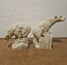 Pair Of Polar Bear On Iceberg Sculpture Figurines Heavy Resin