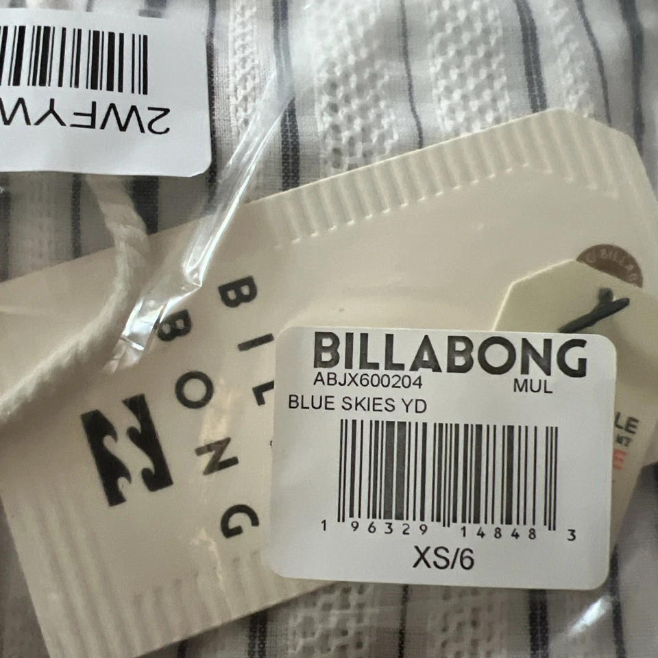 Billabong Same Story Swim Coverup XS Blanco Rayas Con Capucha Con Cordones Algodón Resort Foto 2 de 2