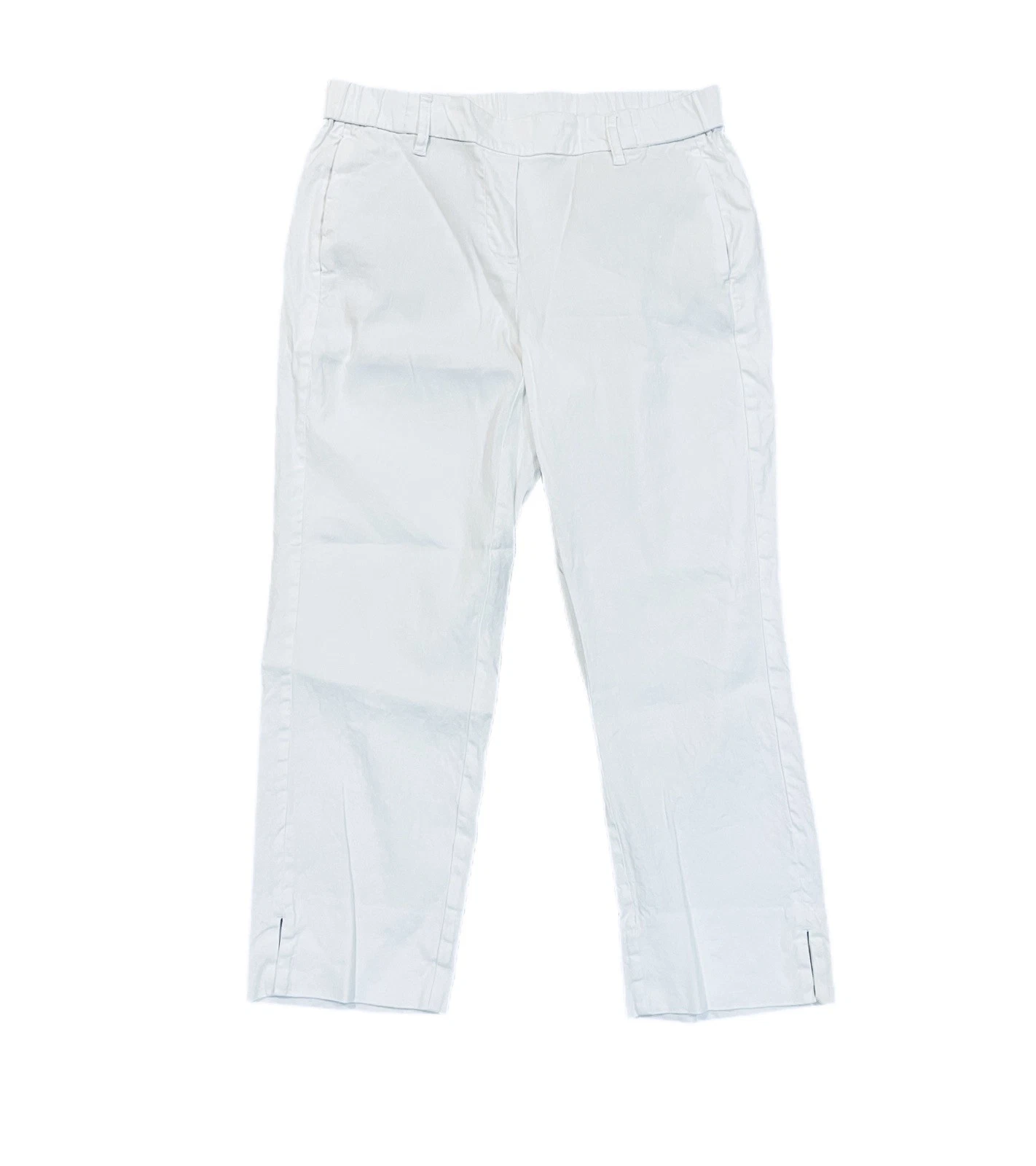 J Jill White Linen Stretch Pants Pull On Crop Capris Beach Resort Small Petite