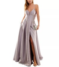 Speechless Juniors' Crochet-Back Illusion-Detail Satin Gown Mauve 3