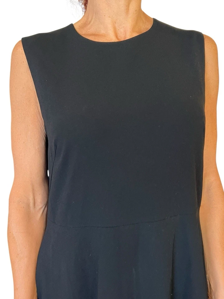 PORTS 1961 MUJER 8 VESTIDO NEGRO CREPÉ SIN MANGAS UNA LÍNEA ACAMPANADO CLÁSICO LBD Foto 4 de 4