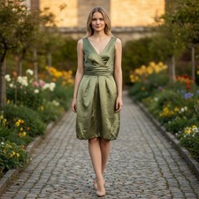 Watters & Watters Cocktail Dress Women 4 Green Satin Pleated Bridesmaid Formal