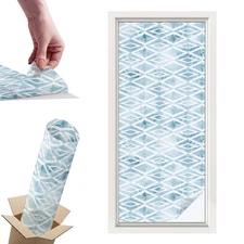 Opaque Privacy Film For Bathroom Window Blue Rhombuses Geometry Blue