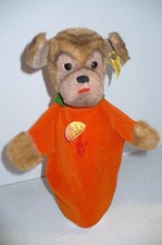 Vintage 1950's Steiff Germany Brass Button Tagged Puppy Small Hand Puppet EUC