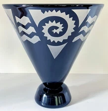Vintage Limited Edition Art Deco Style Etched black Glass Vase Steven Correia