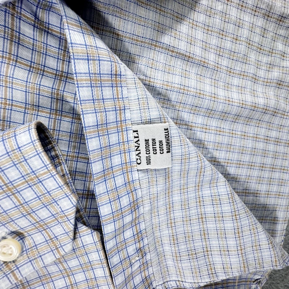 Camisa de vestir Canali para hombre 42 16,5 azul a cuadros hecha en Italia manga larga Foto 4 de 4