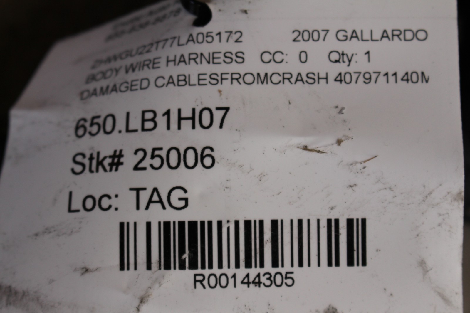 Lamborghini Gallardo Spyder, Main Body Wire Harness, Dmg, Used, P/N 407971140M