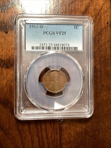Beautiful High Grade 1912-D Lincoln Cent.  PCGS GRADED VF25