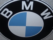 VINTAGE BMW BAVARIAN MOTOR WORKS 11 3/4" PORCELAIN METAL LUXURY CAR GAS OIL SIGN